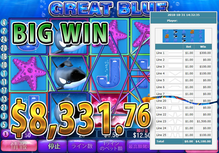 Great Blue 大勝利　賞金8,331.76ドル 獲得!